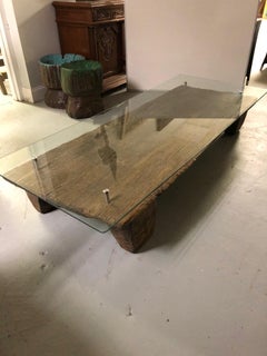 Vintage Nagaland Tribal Bed Coffee Table with a Glass Top