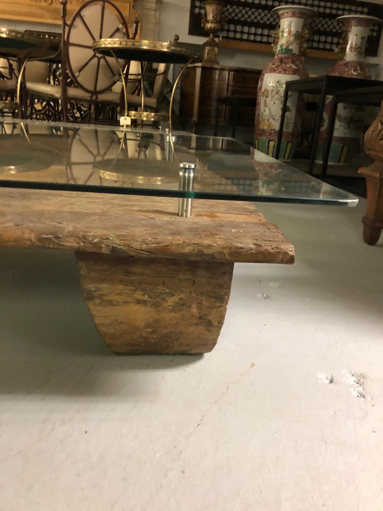 Vintage Nagaland Tribal Bed Coffee Table with a Glass Top For Sale 1