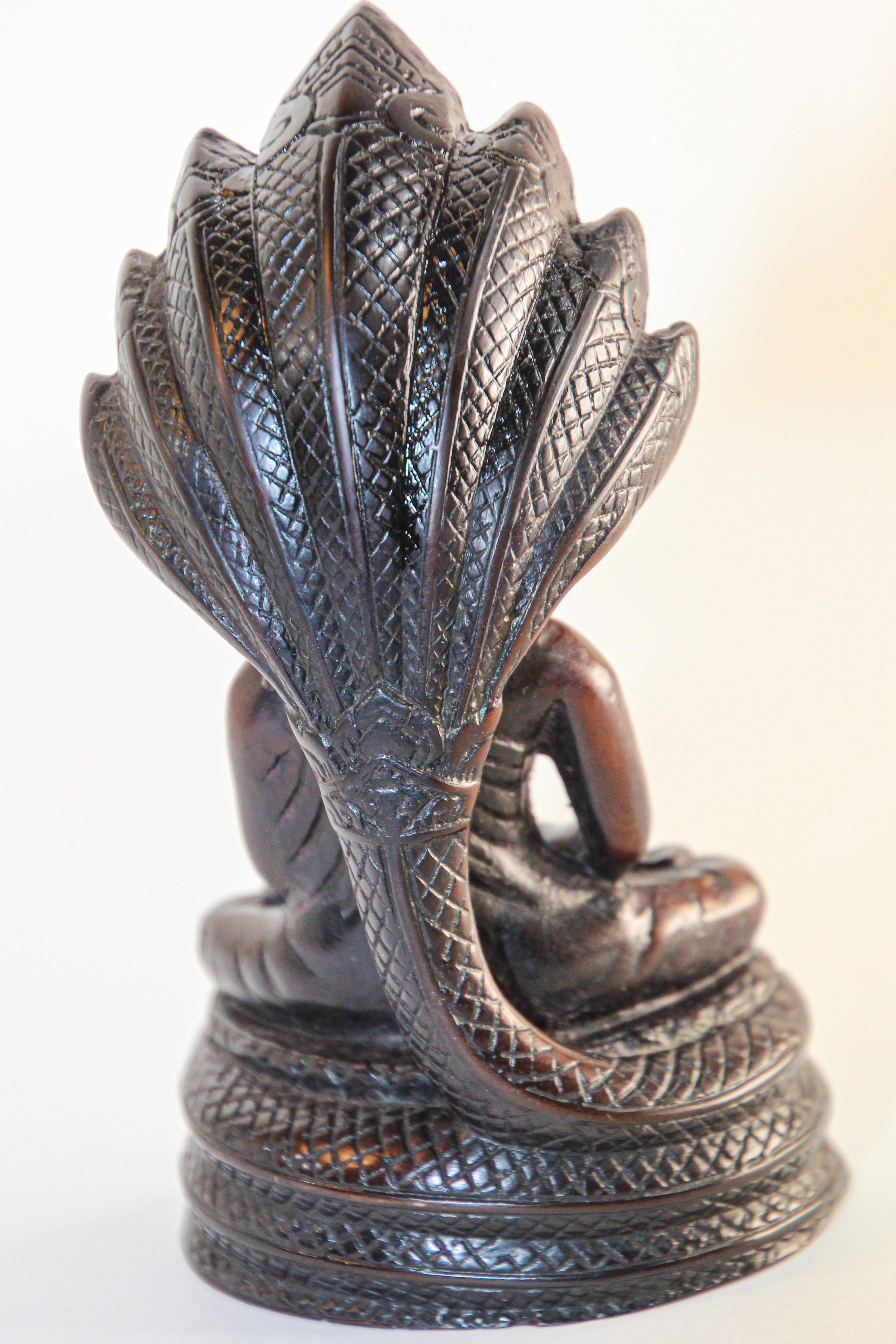 Thai Vintage Naga Meditating Buddha Statue 