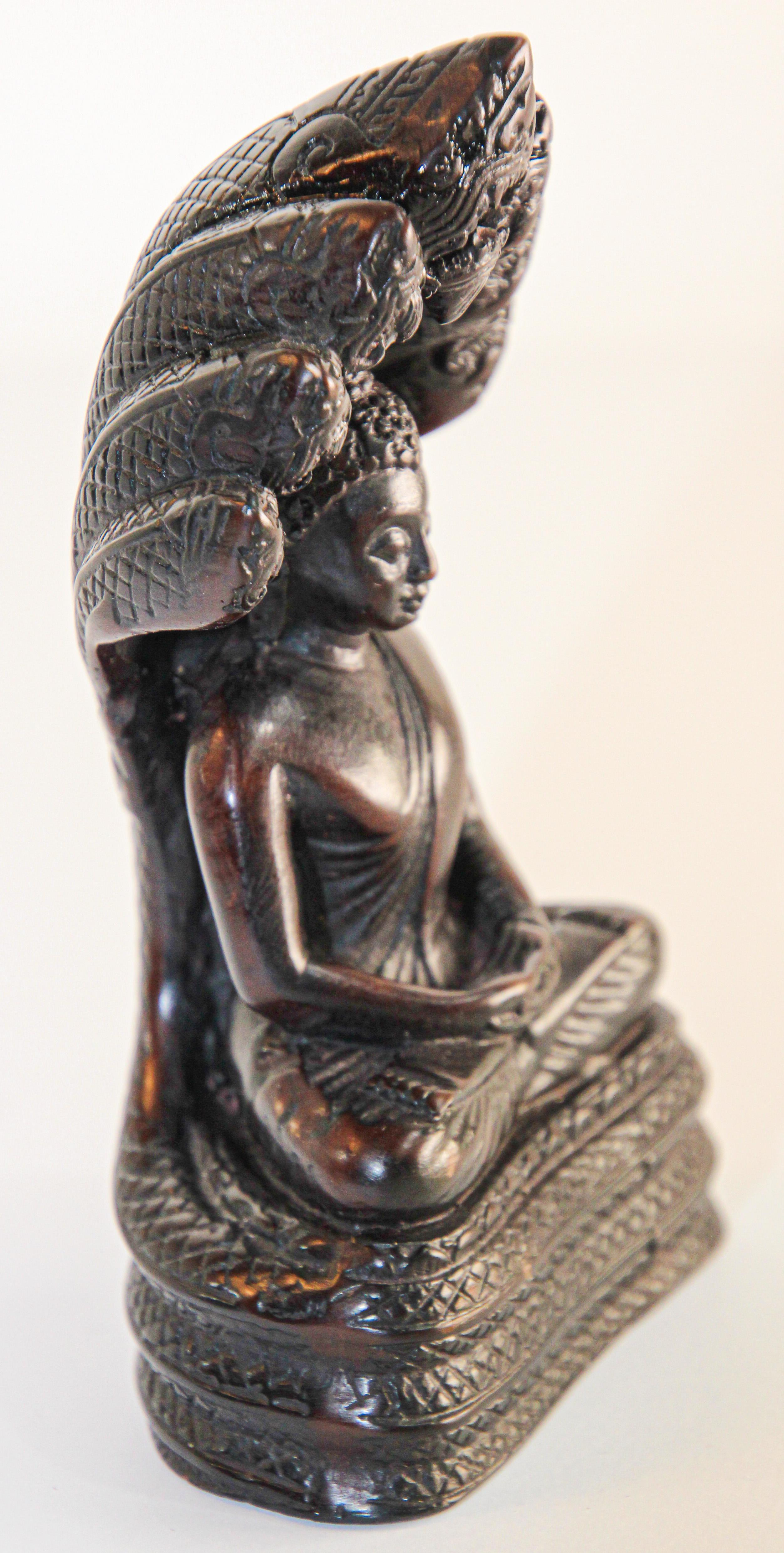 Cast Vintage Naga Meditating Buddha Statue 