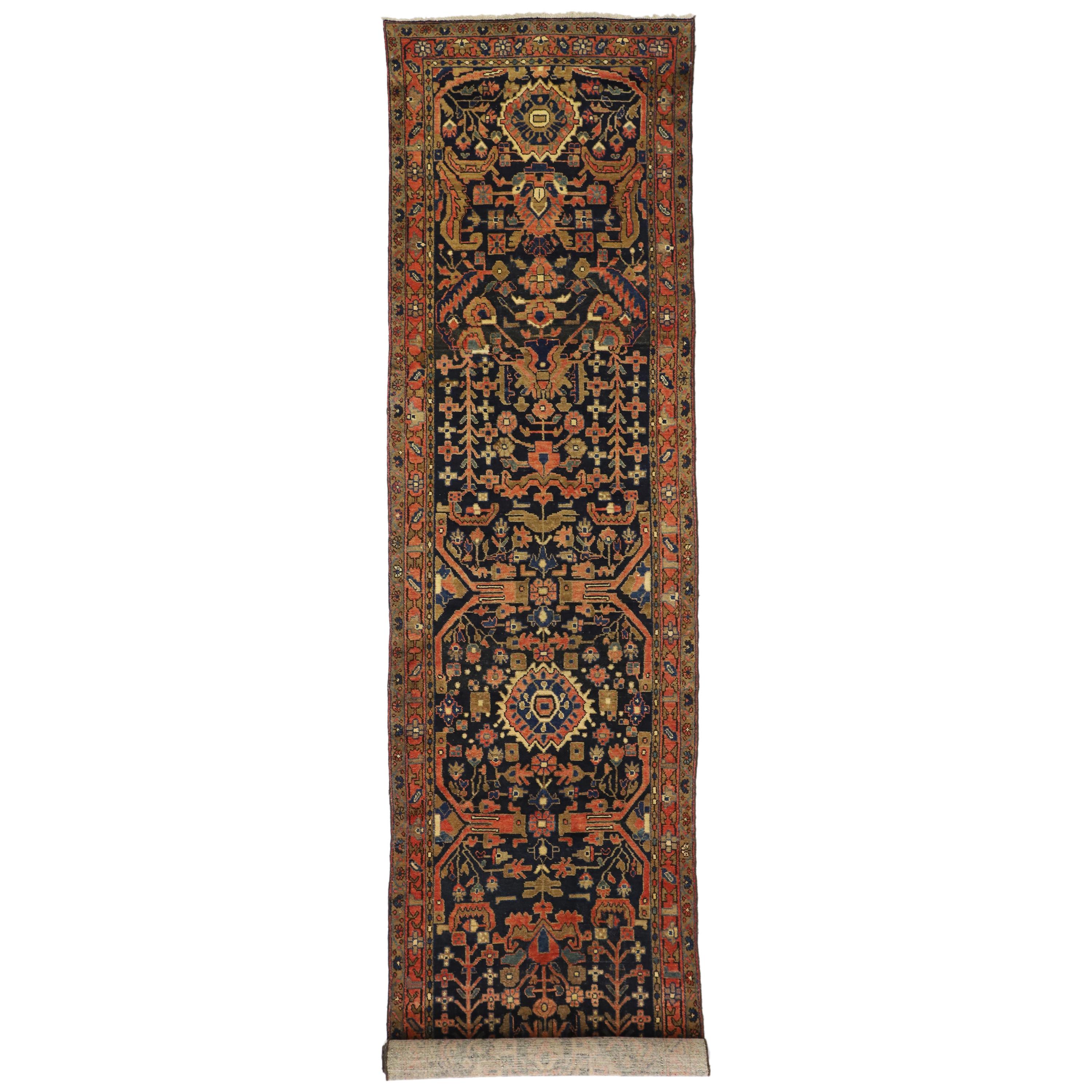 Vintage Nahavand Hamadan Persian Runner with Modern Victorian Style