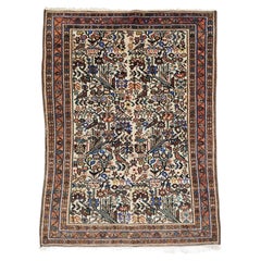 Vintage Nahavand Hand-Knotted Persian Rug with floral and bird pattern 100% wool