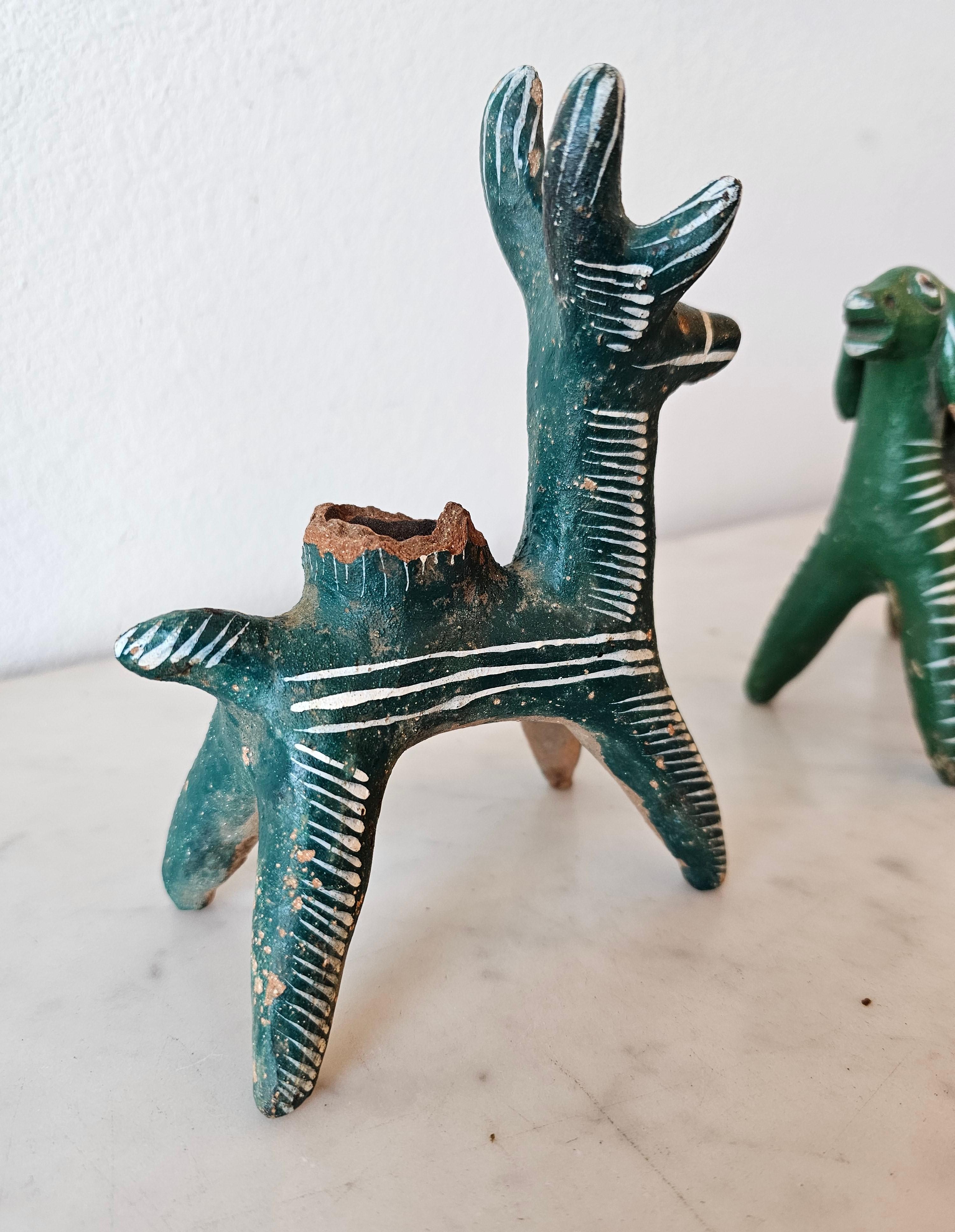 Vintage Nahua-Kerzenhalter mit Tieren aus mexikanischer Volkskunst, Chililico Hidalgo, Nahua-Keramik im Angebot 3