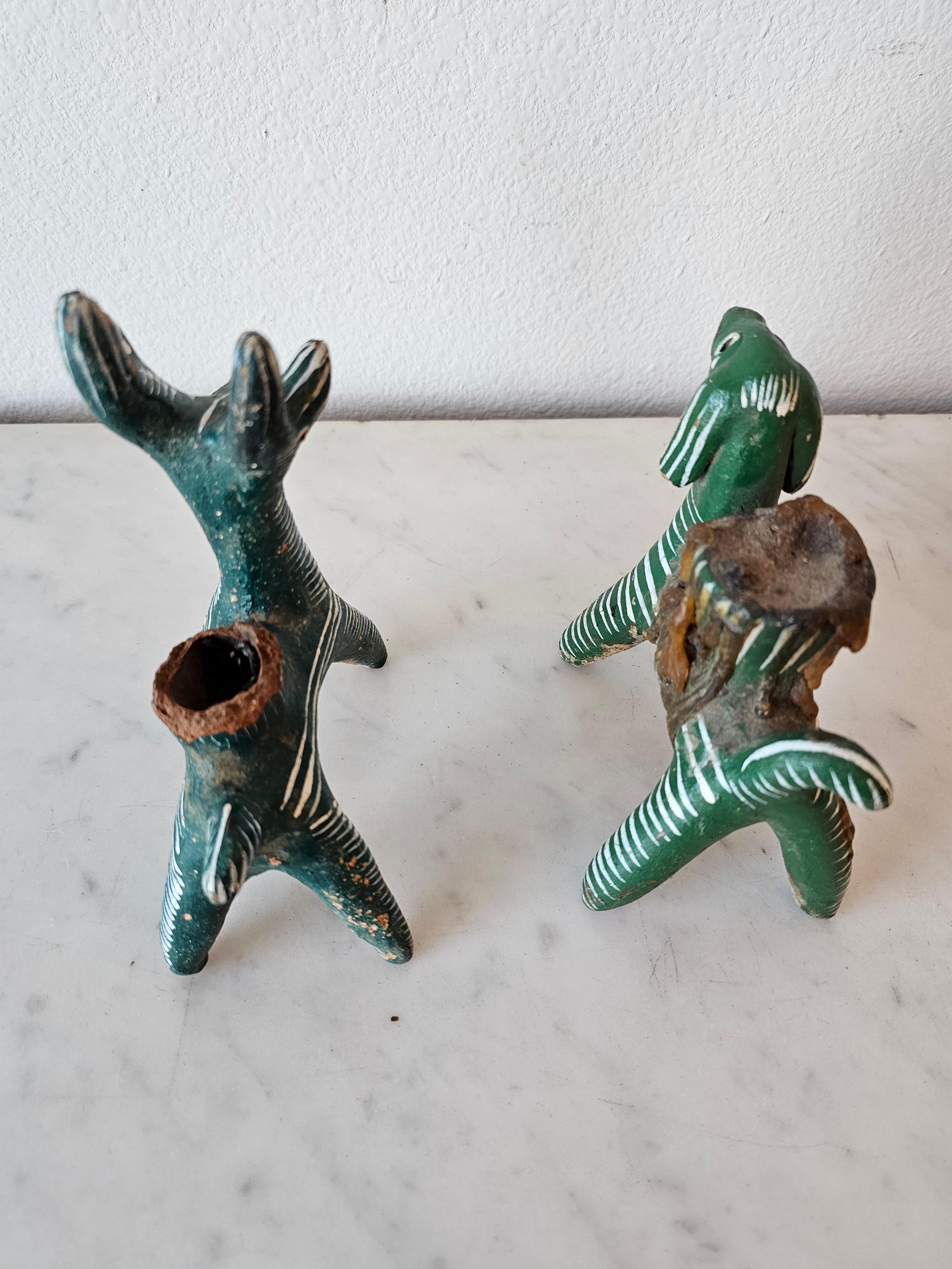 Vintage Nahua Pottery Chililico Hidalgo Mexican Folk Art Animal Candleholders For Sale 6