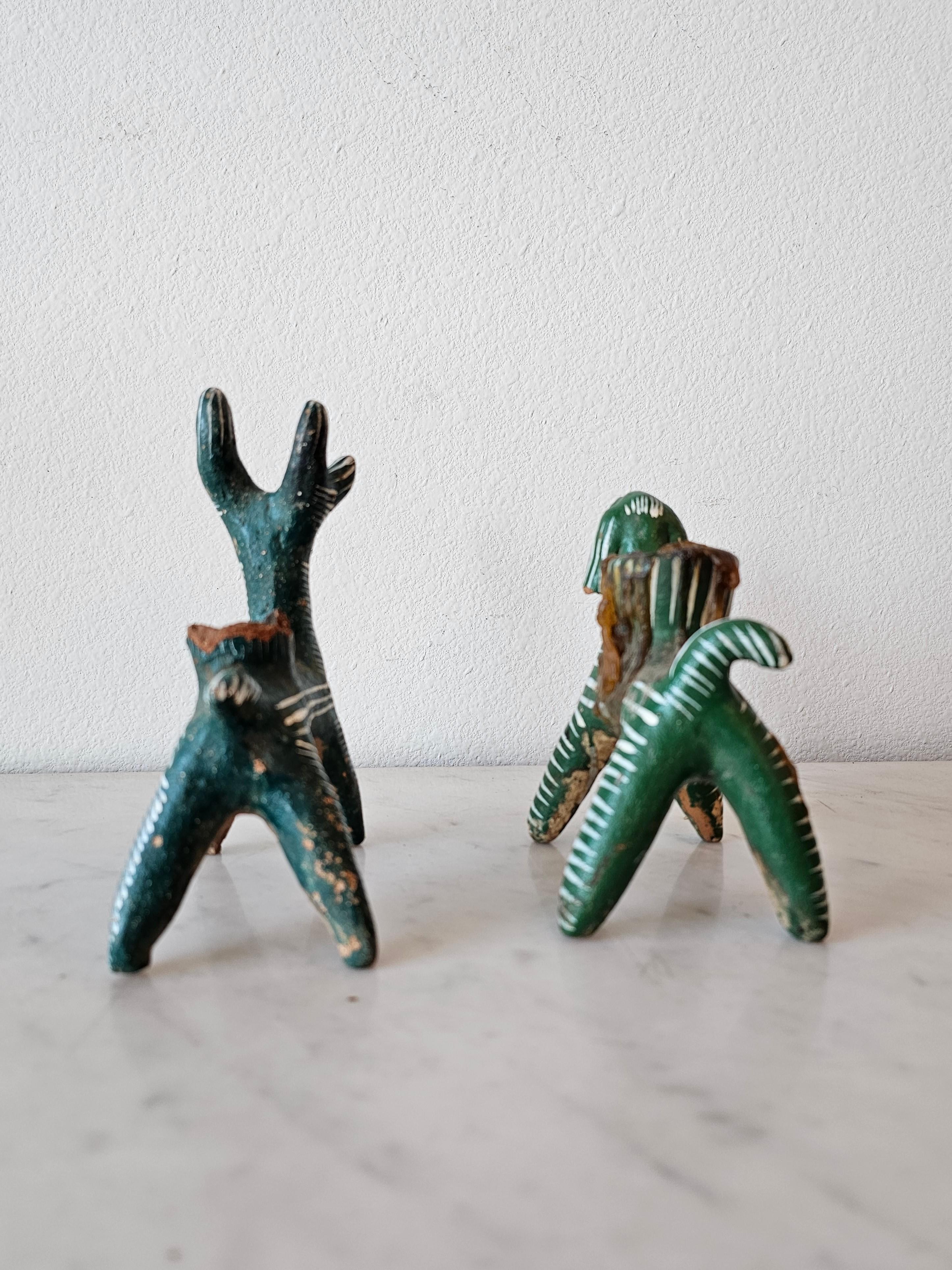 Vintage Nahua Pottery Chililico Hidalgo Mexican Folk Art Animal Candleholders For Sale 7