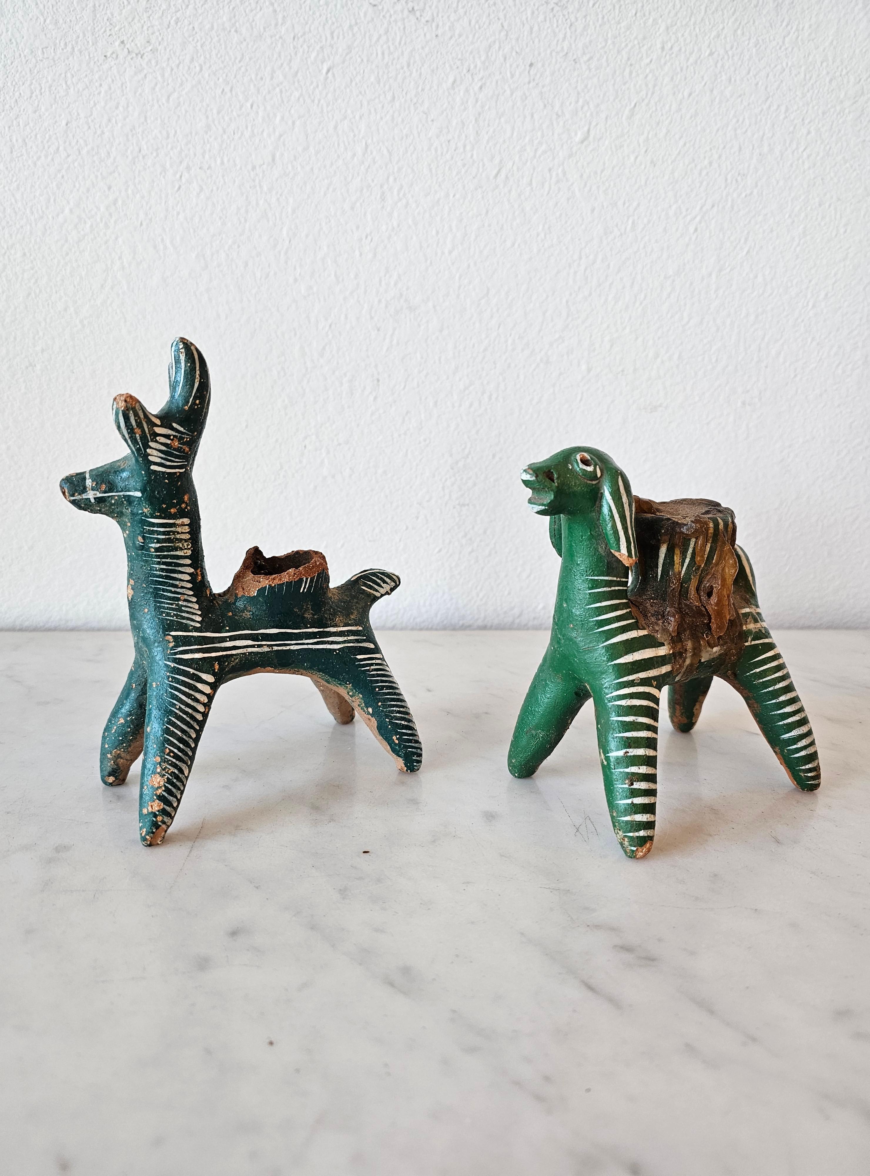 Vintage Nahua Pottery Chililico Hidalgo Mexican Folk Art Animal Candleholders For Sale 9