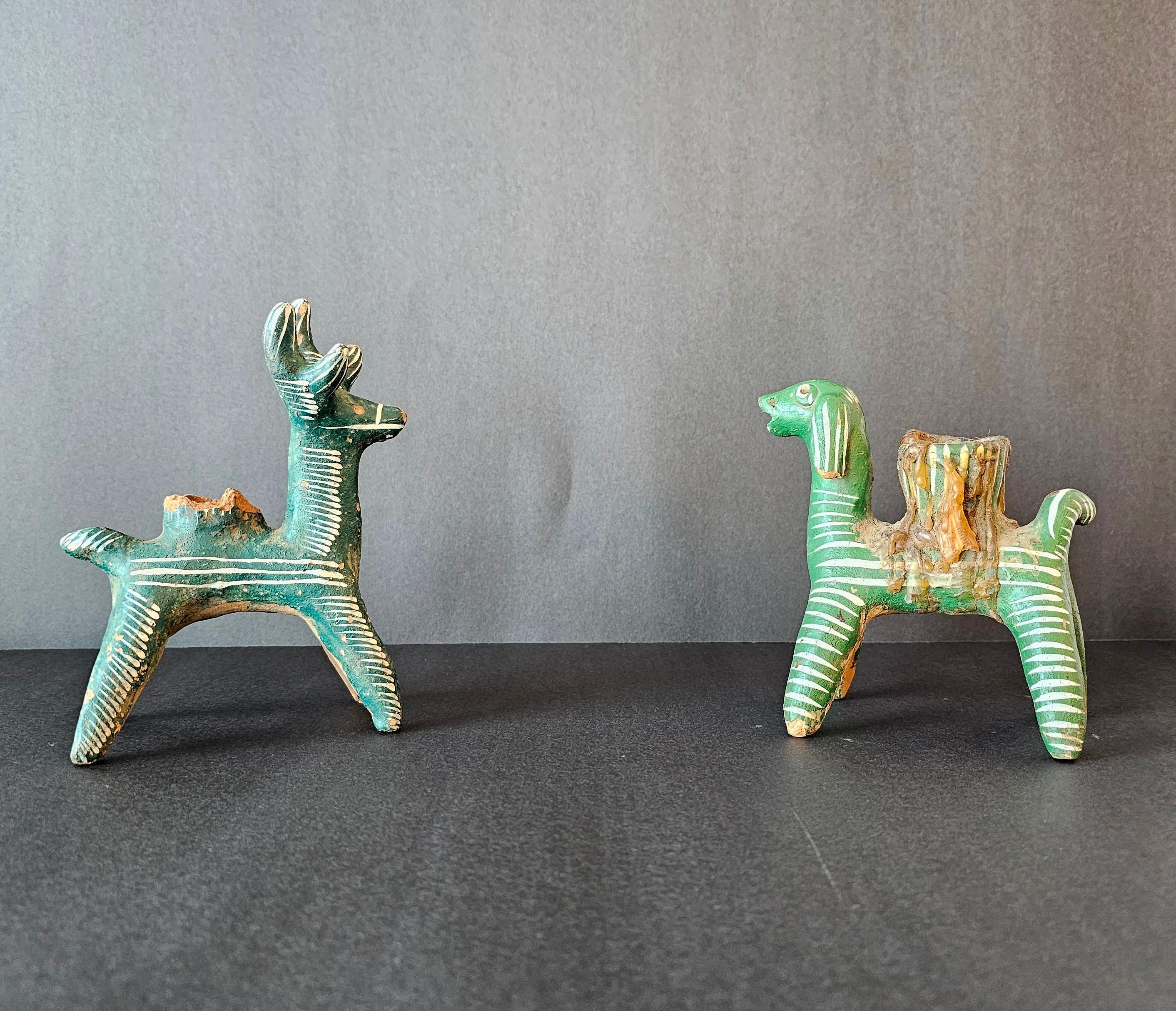 Vintage Nahua Pottery Chililico Hidalgo Mexican Folk Art Animal Candleholders For Sale 12