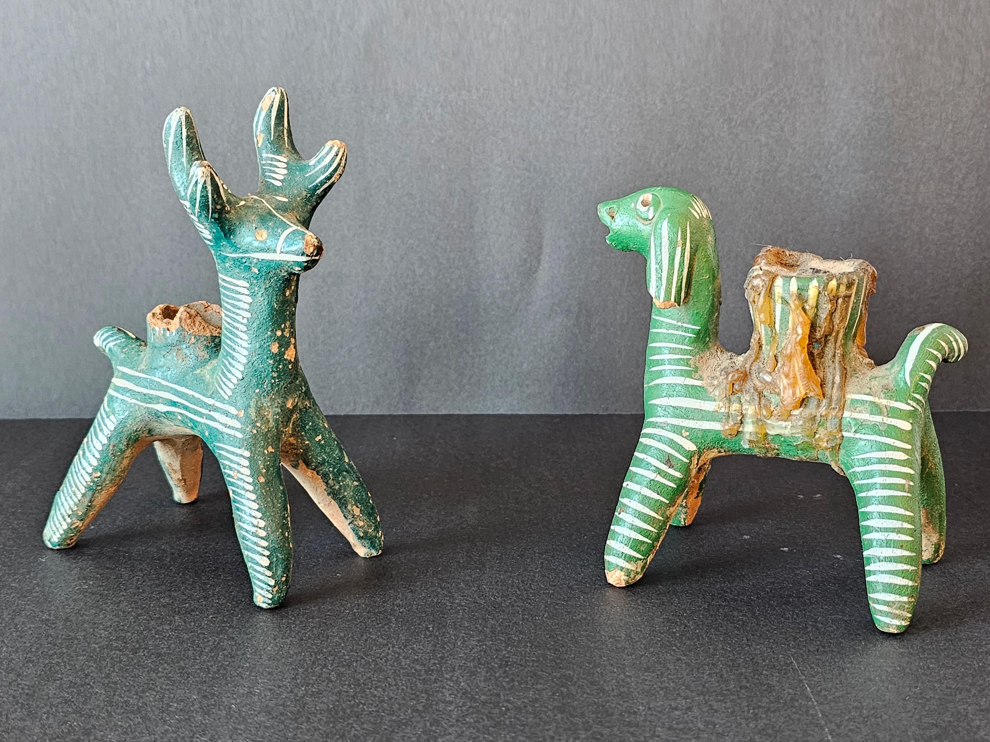 Vintage Nahua Pottery Chililico Hidalgo Mexican Folk Art Animal Candleholders For Sale 13