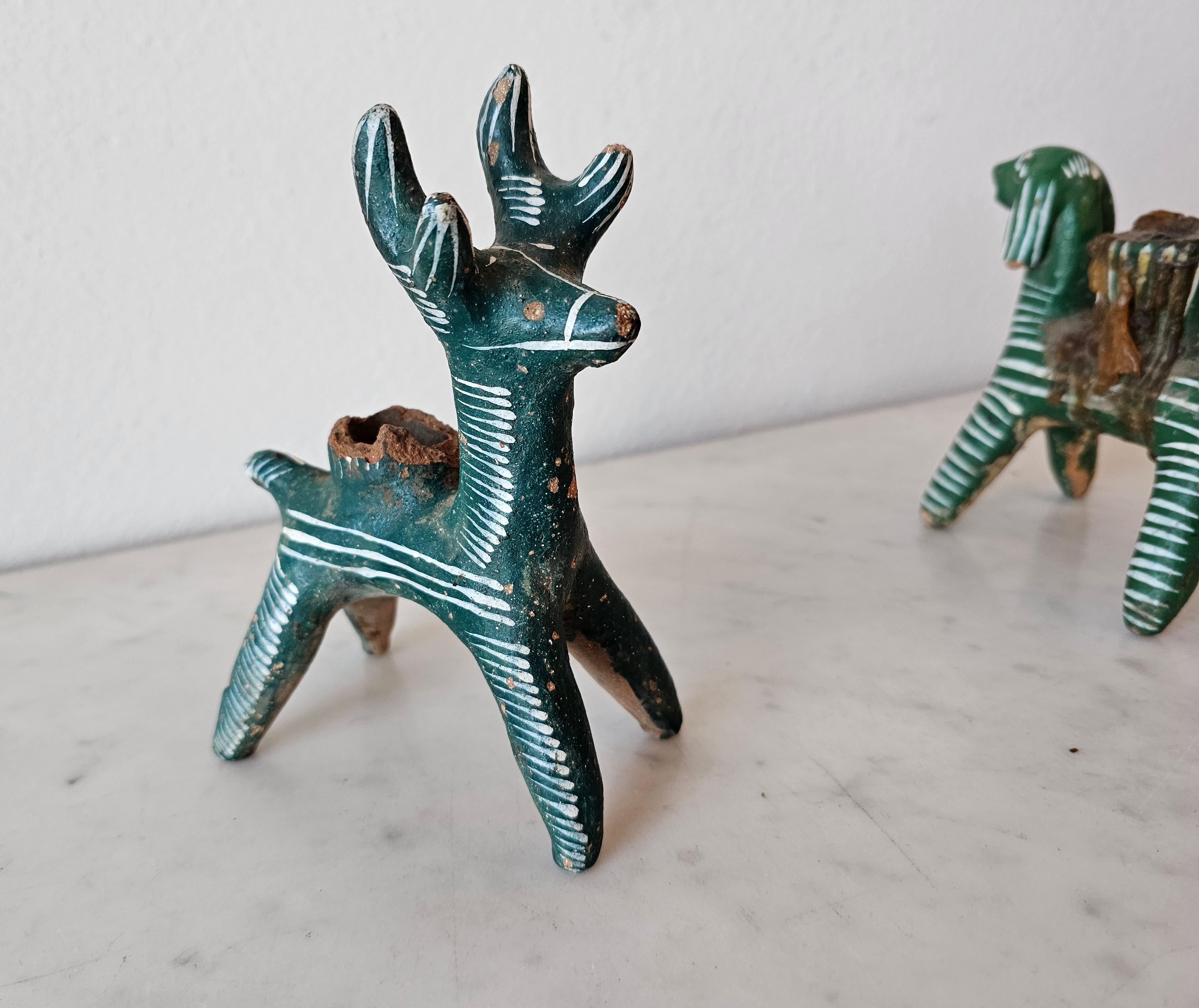 Vintage Nahua-Kerzenhalter mit Tieren aus mexikanischer Volkskunst, Chililico Hidalgo, Nahua-Keramik im Zustand „Relativ gut“ im Angebot in Forney, TX