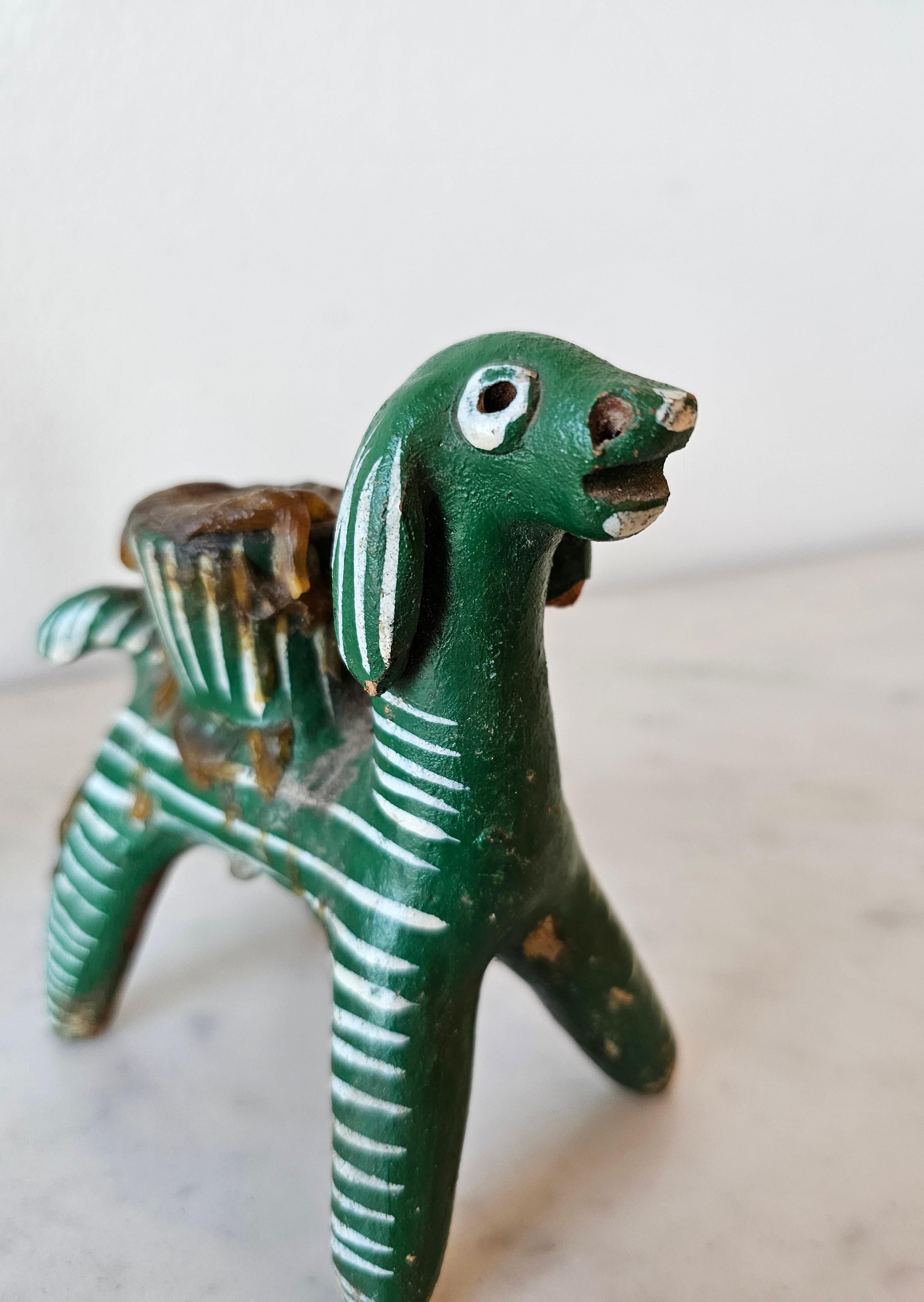 Vintage Nahua Pottery Chililico Hidalgo Mexican Folk Art Animal Candleholders For Sale 2