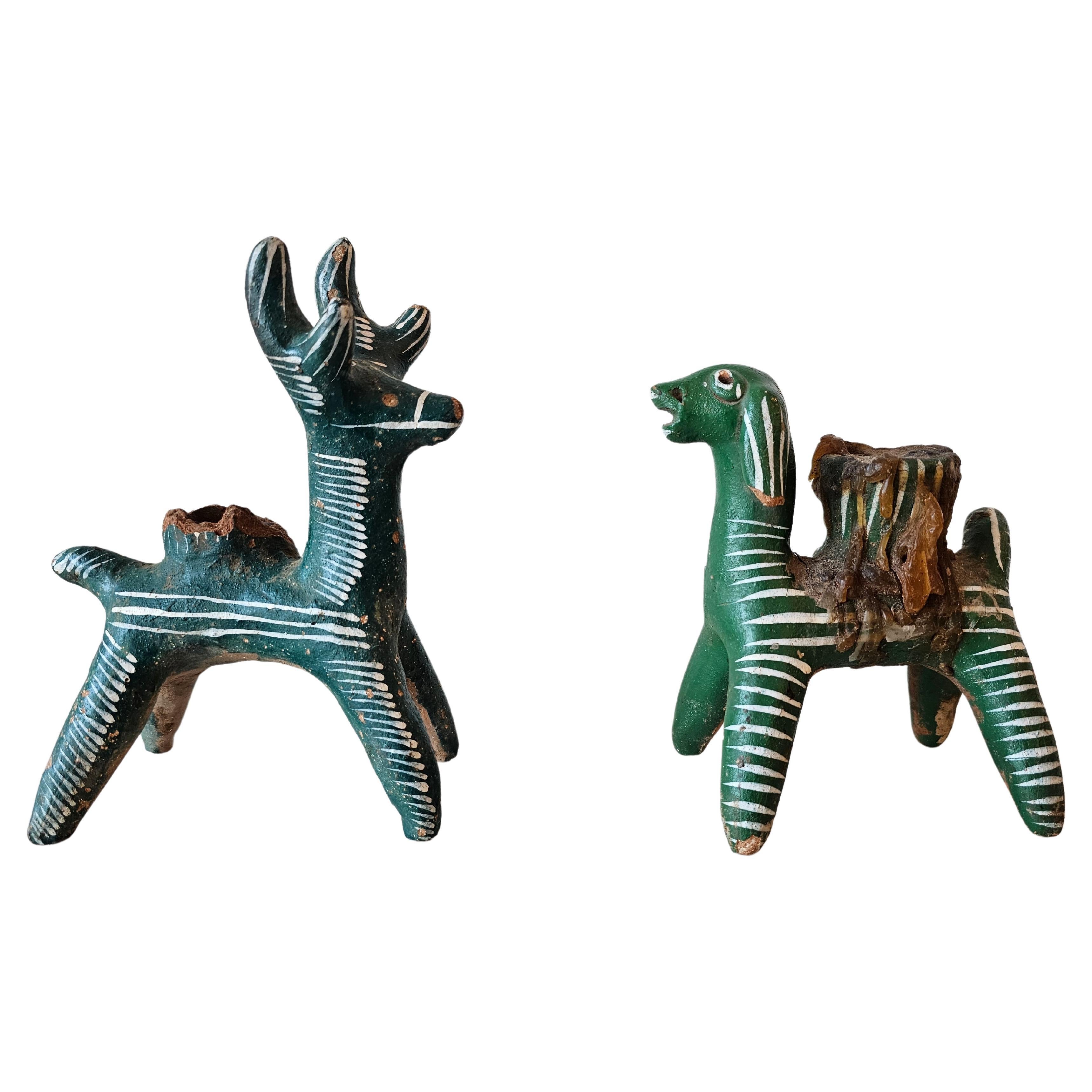 Vintage Nahua-Kerzenhalter mit Tieren aus mexikanischer Volkskunst, Chililico Hidalgo, Nahua-Keramik im Angebot