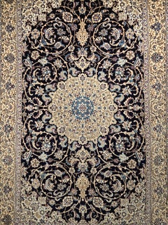 Extremely Fine Persian Nain Habibian Area Rug in Navy Blue, French Blue, Ivory