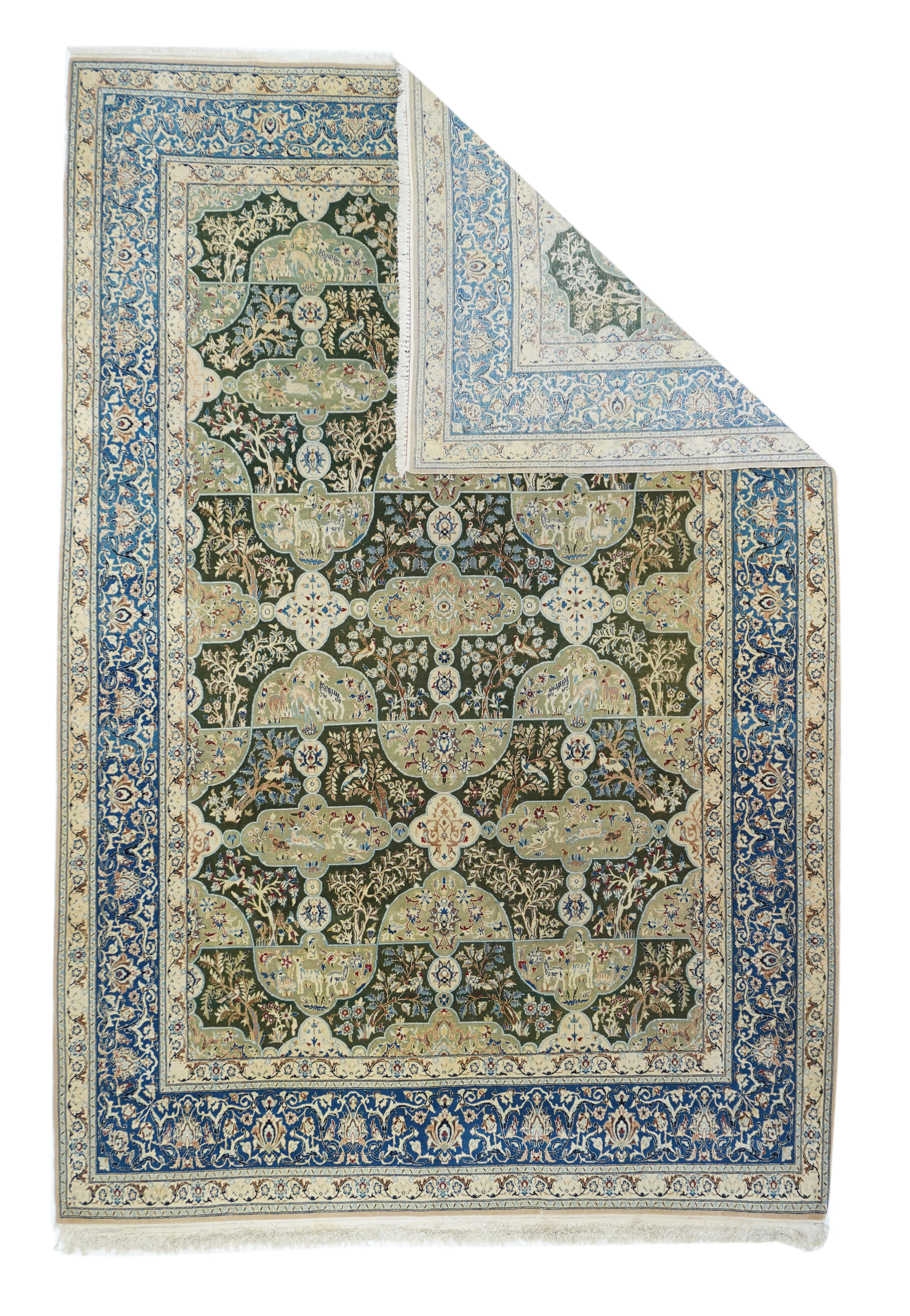 Nain rugs are constructed using the Persian knot and typically have between 300 and 700 knots per square inch. The pile is usually very high quality wool, clipped short, and silk is often used as highlighting for detail in the design.

Habibian is