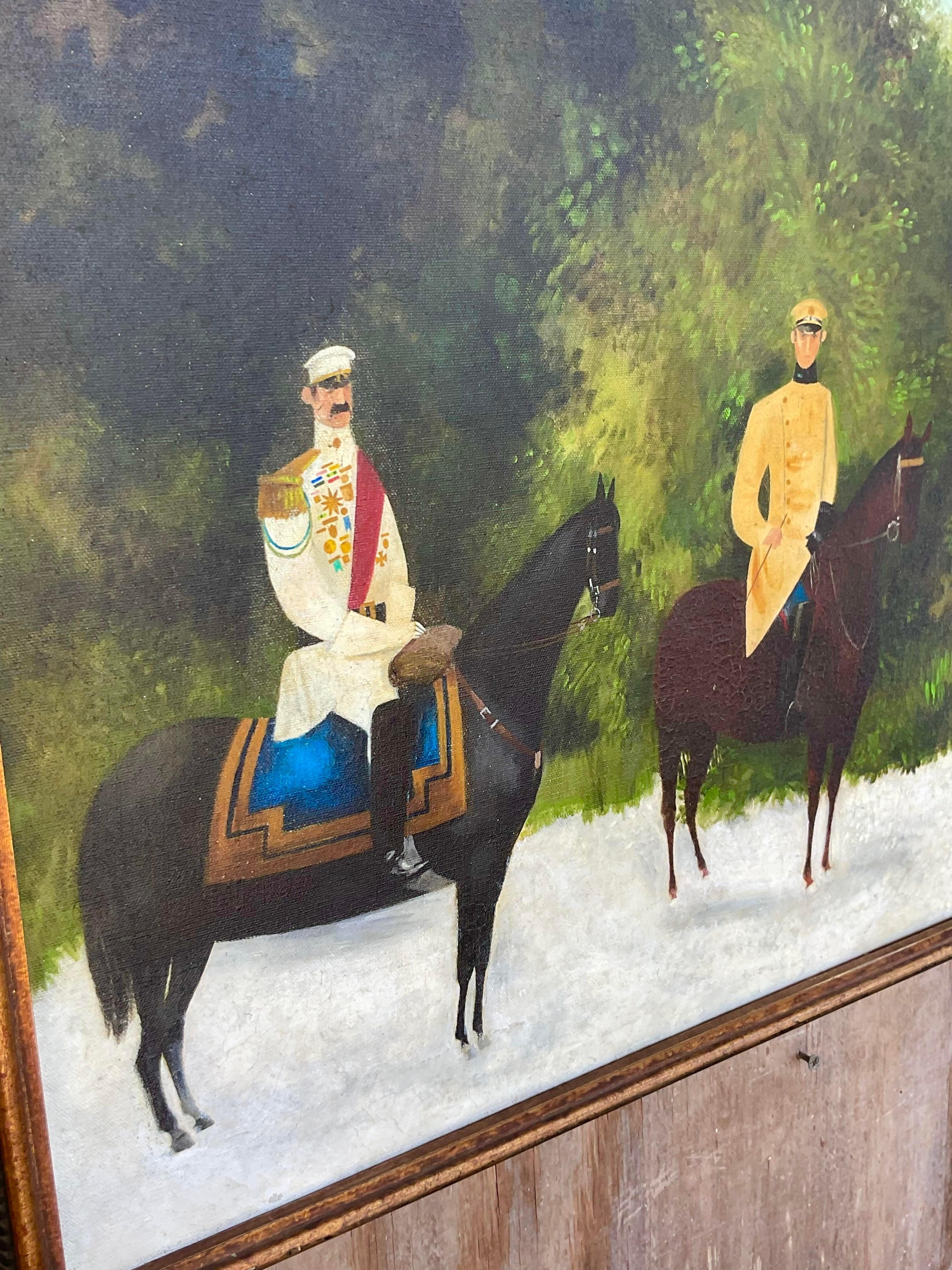 Vintage Naive Figurative Original Oil Painting on Canvas of a Royal Family For Sale 5