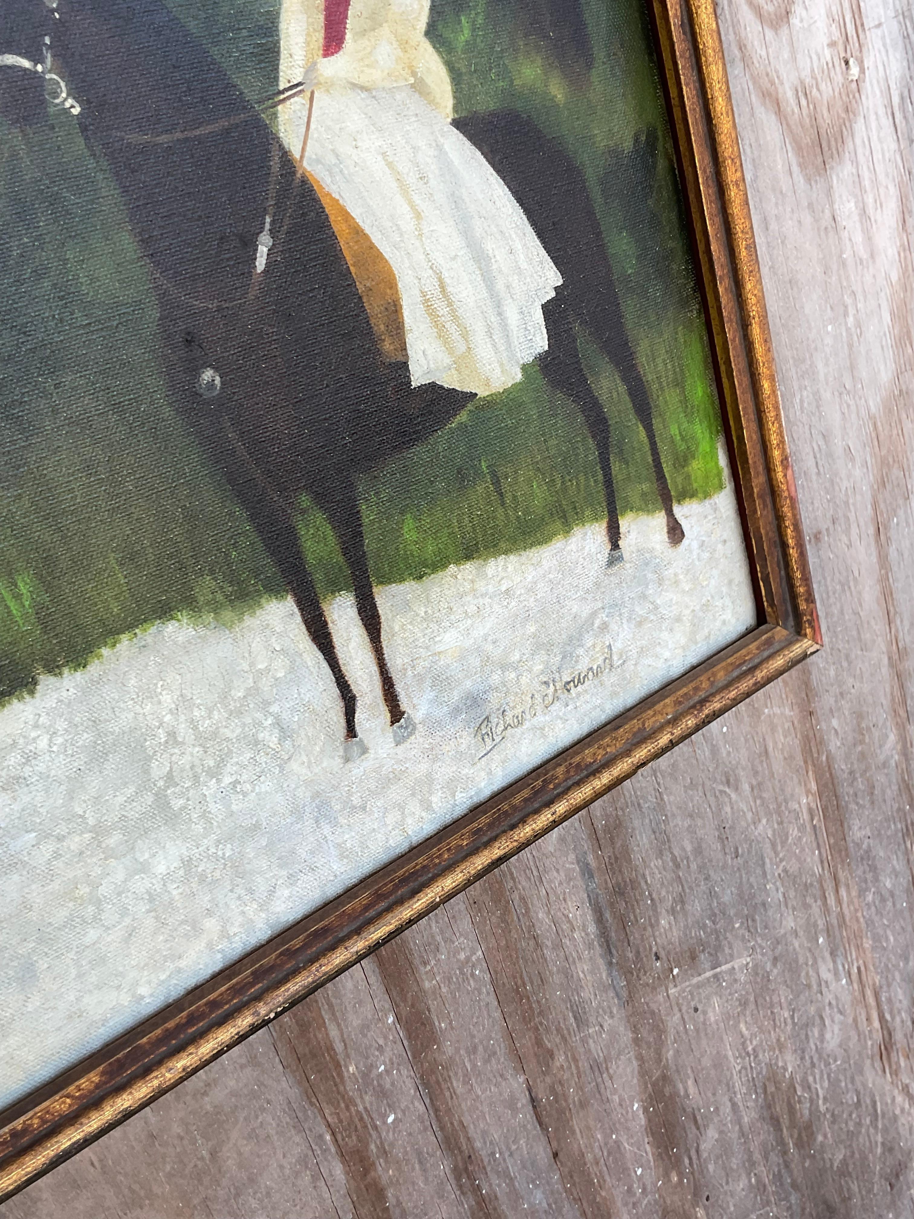 Vintage Naive Figurative Original Oil Painting on Canvas of a Royal Family In Good Condition For Sale In west palm beach, FL