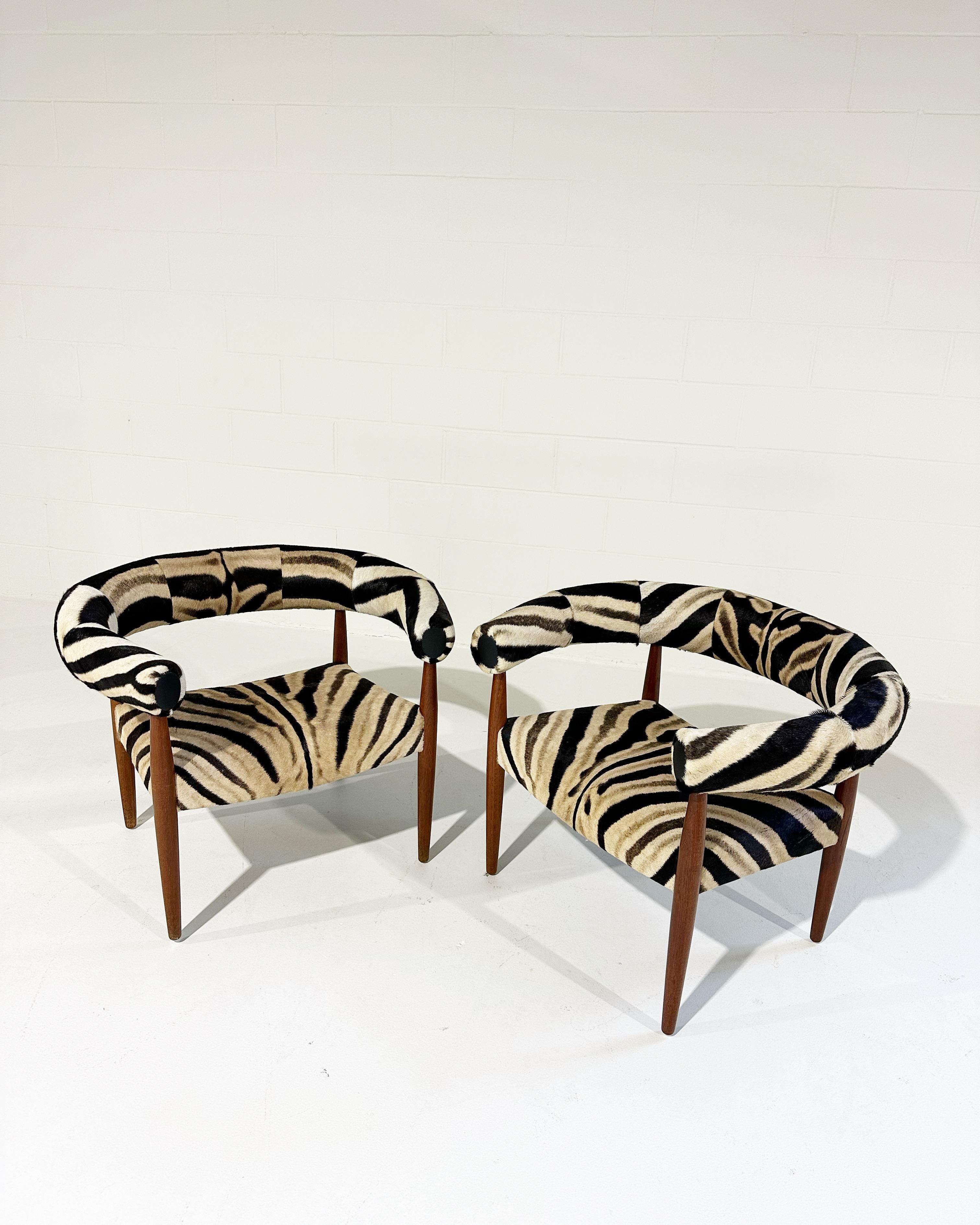 Vintage Nanna and Jorgen Ditzel Ring Lounge Chairs in Zebra Hide For Sale 5