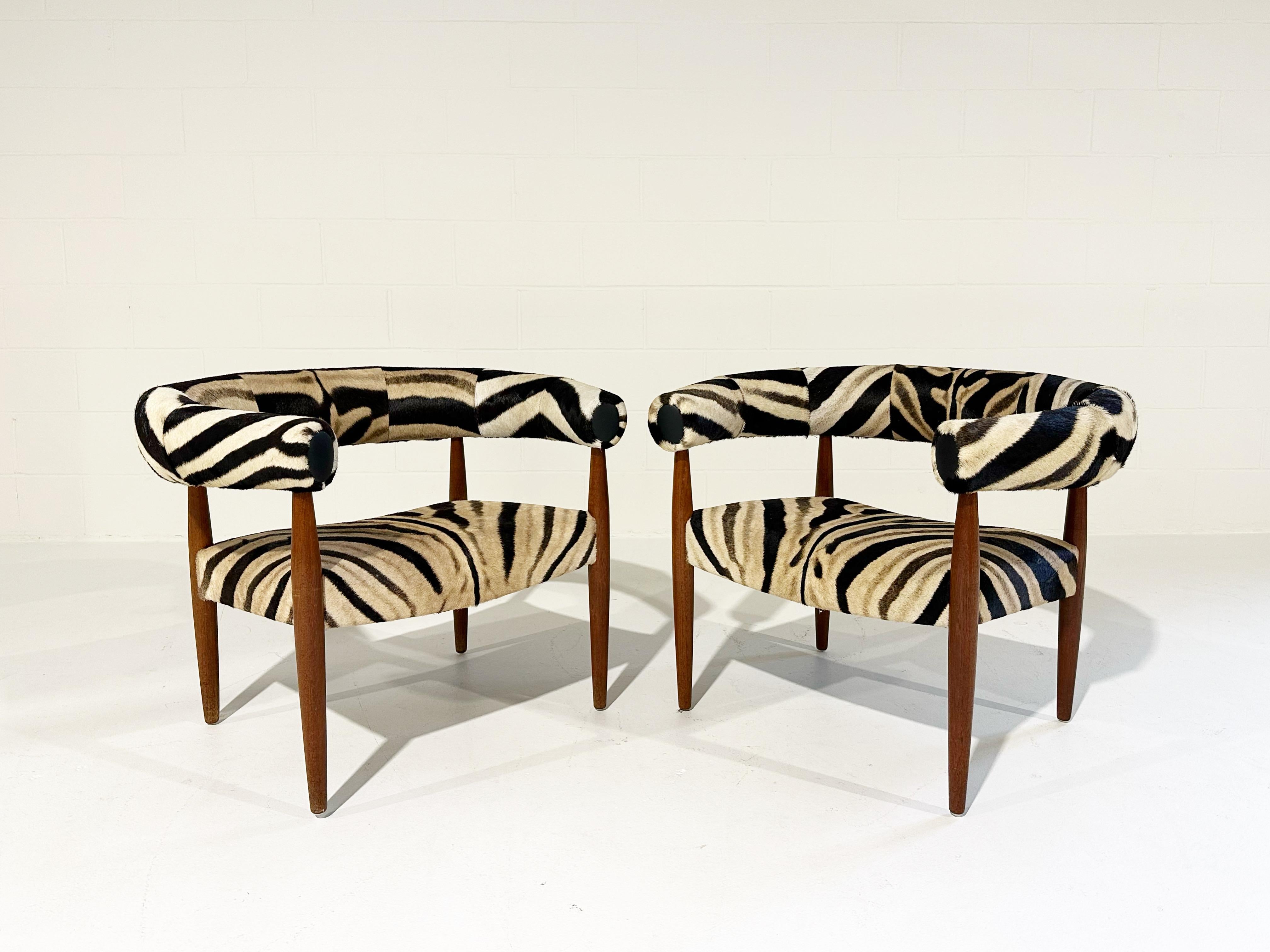 Vintage Nanna and Jorgen Ditzel Ring Lounge Chairs in Zebra Hide In Good Condition For Sale In SAINT LOUIS, MO