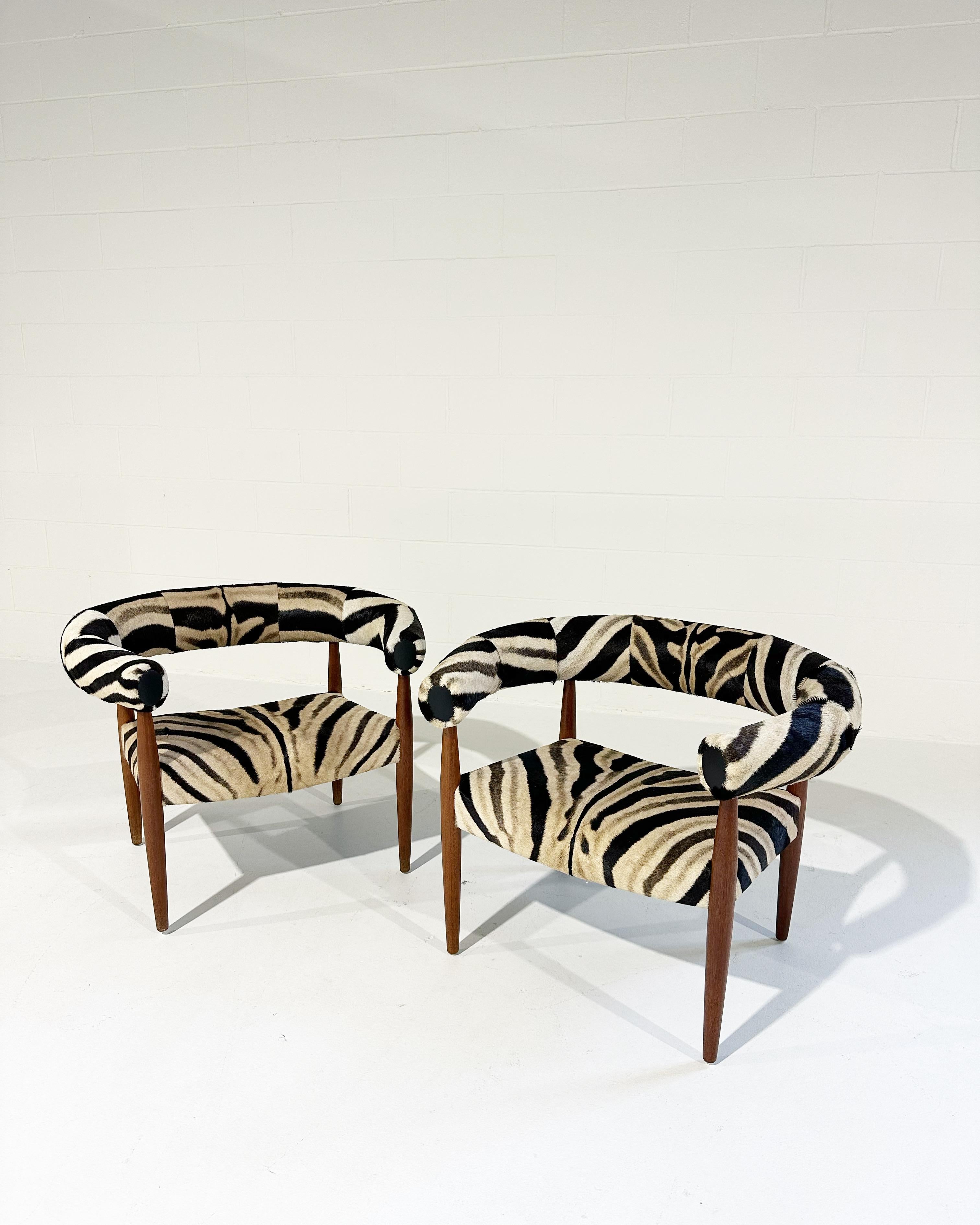 Mid-20th Century Vintage Nanna and Jorgen Ditzel Ring Lounge Chairs in Zebra Hide