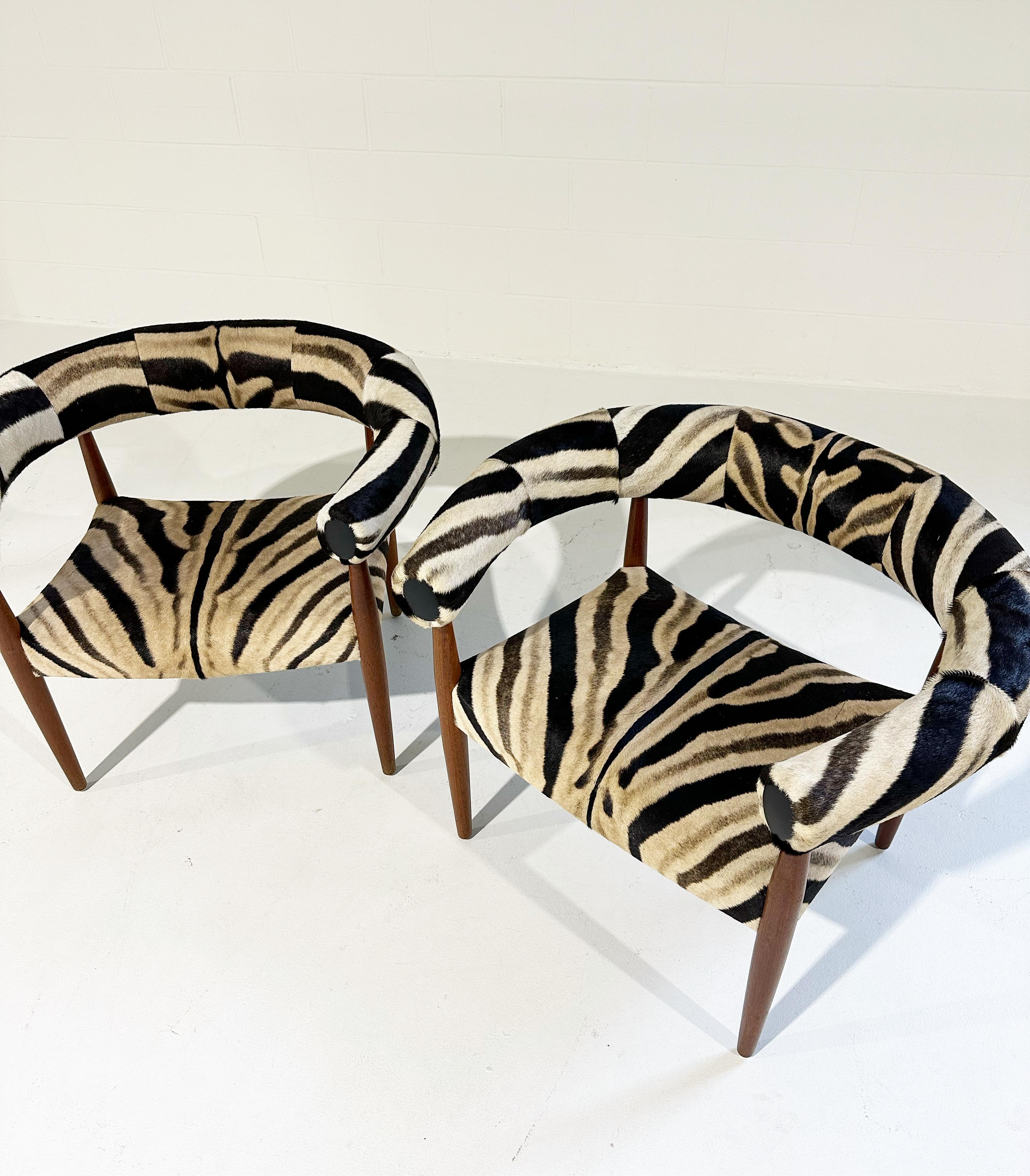 Vintage Nanna and Jorgen Ditzel Ring Lounge Chairs in Zebra Hide 2