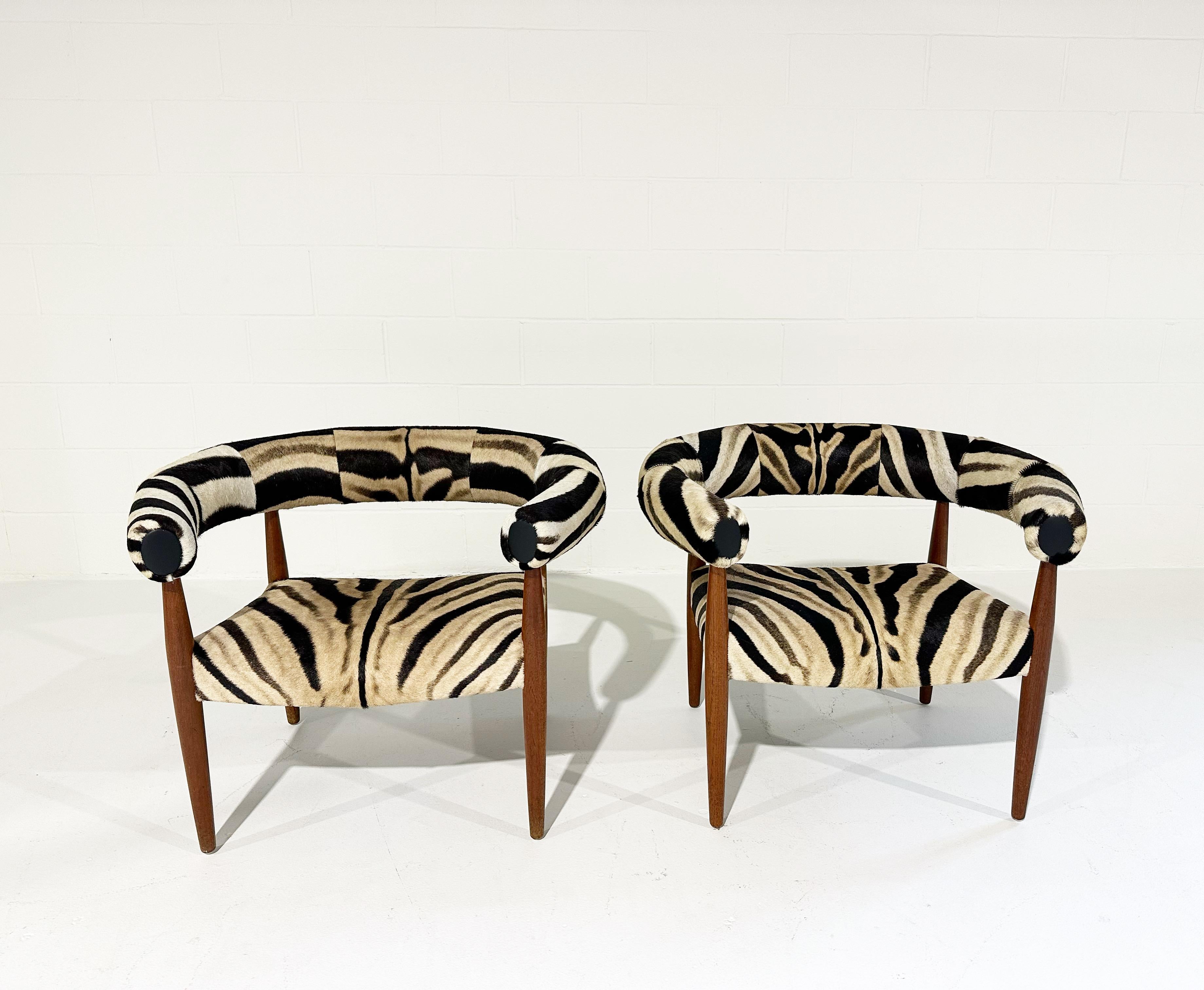 Vintage Nanna and Jorgen Ditzel Ring Lounge Chairs in Zebra Hide For Sale 3