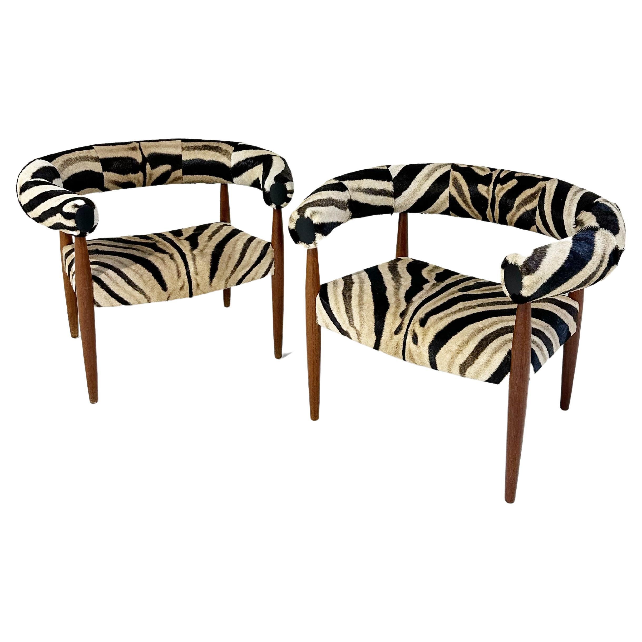 Vintage Nanna and Jorgen Ditzel Ring Lounge Chairs in Zebra Hide For Sale