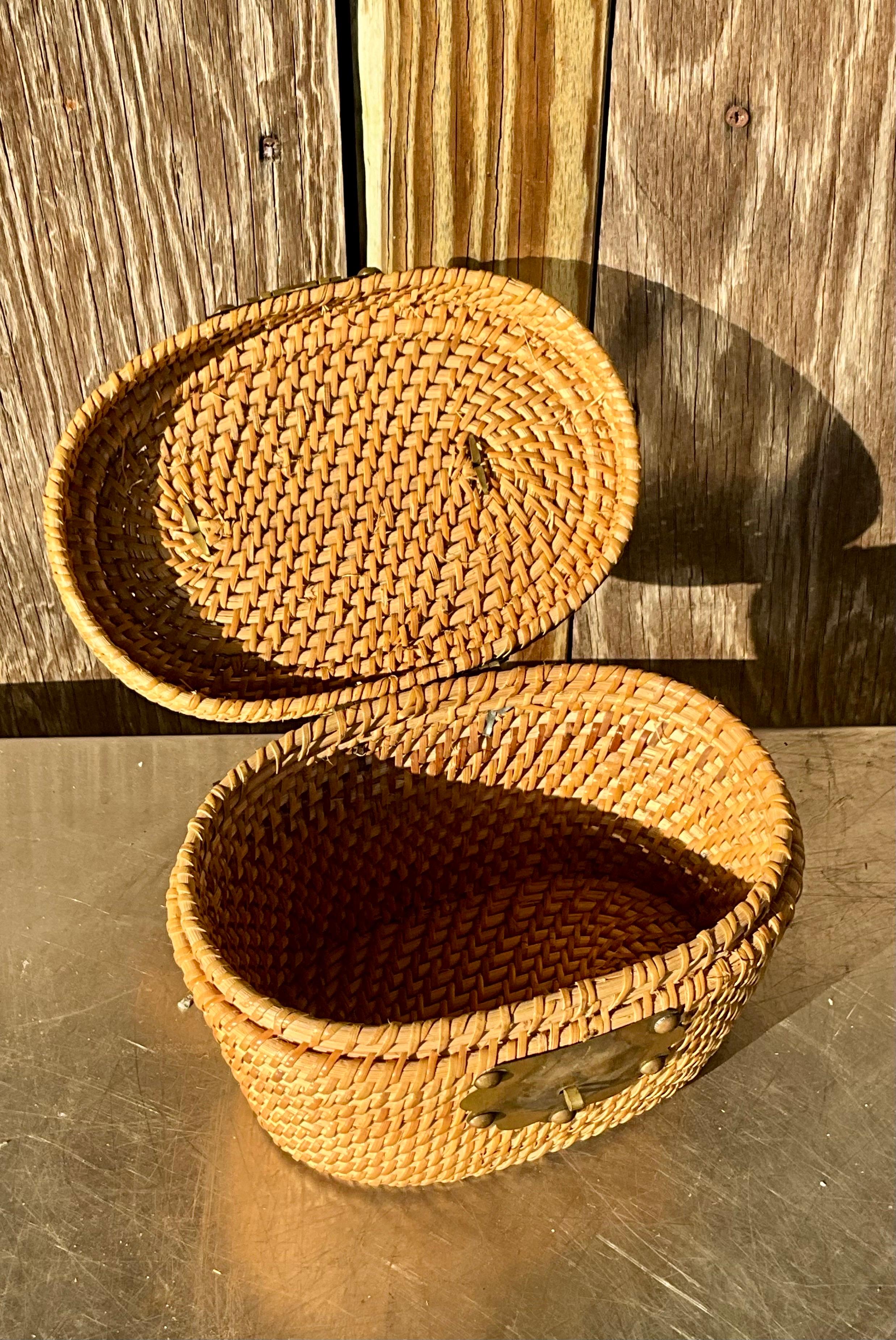 Vintage Nantucket Rattan Basket Bucket Bag For Sale 1
