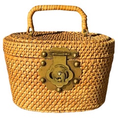 Vintage Nantucket Rattan Basket Bucket Bag