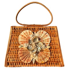 Vintage Nantucket Rattan Basket Purse with Shells