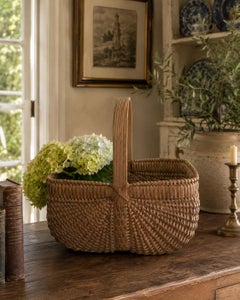 Vintage Nantucket Style Handwoven Rattan and Wood Gathering Basket