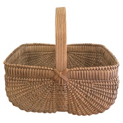 Vintage Nantucket Style Handwoven Rattan and Wood Gathering Basket