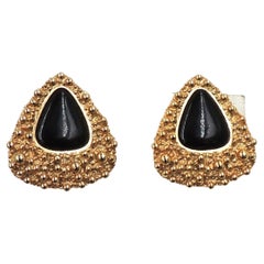 Vintage Napier Ad Piece Modernist Goldtone & Black Resin Clip Earrings