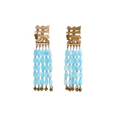Vintage Napier Gold Tone Dangle Earrings with Faux Turquoise, 1970s