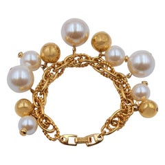 Vintage Napier Charm Bracelet With Faux Pearls 1990's