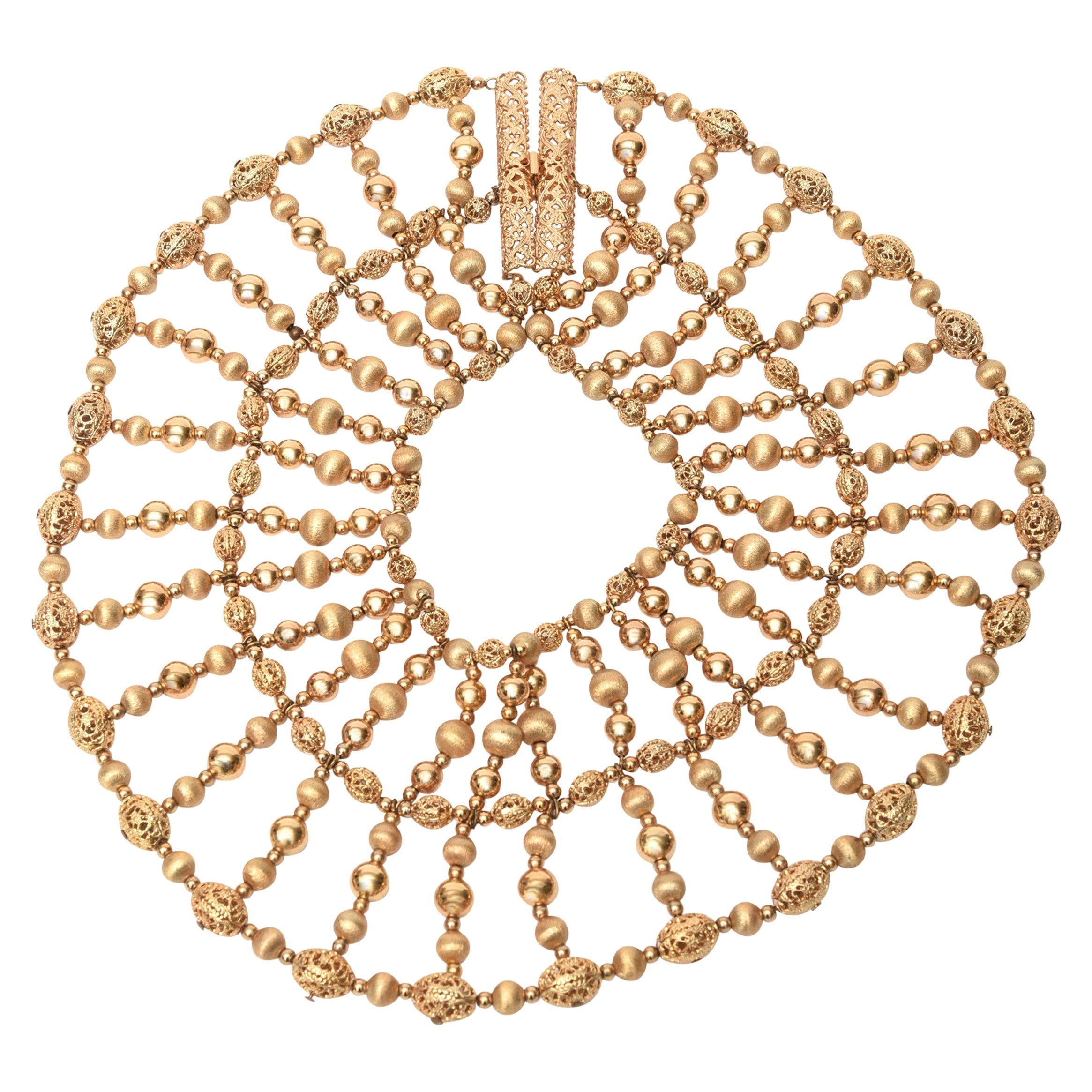 Vintage Napier Cleopatra Style Gilded Metal Beaded Collar Necklace