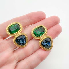Vintage Napier Deep Sea Hue Crystal Earrings 1980s