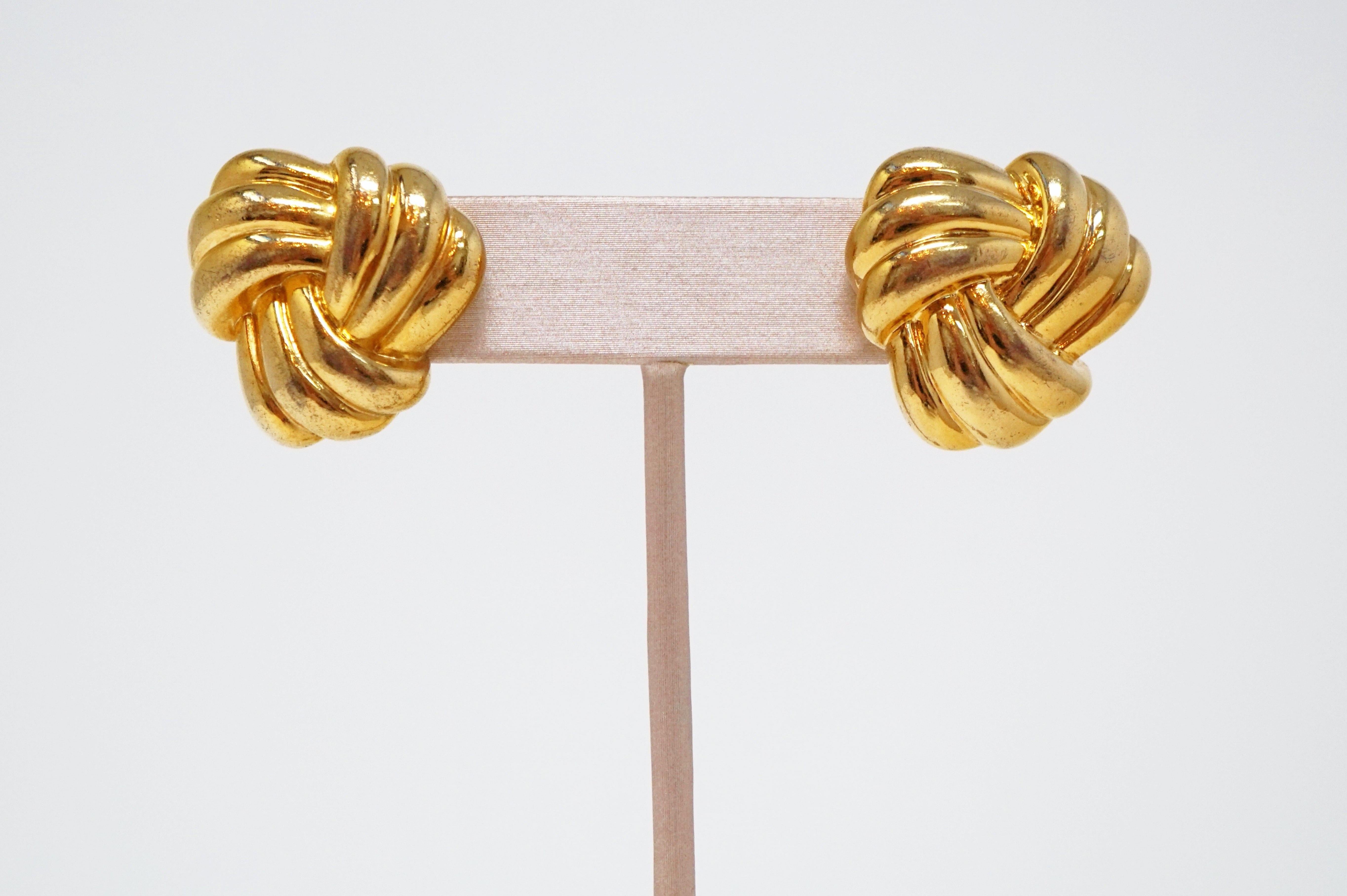 Vintage Napier Gilded Knot Stud Statement Earrings, Signed 2