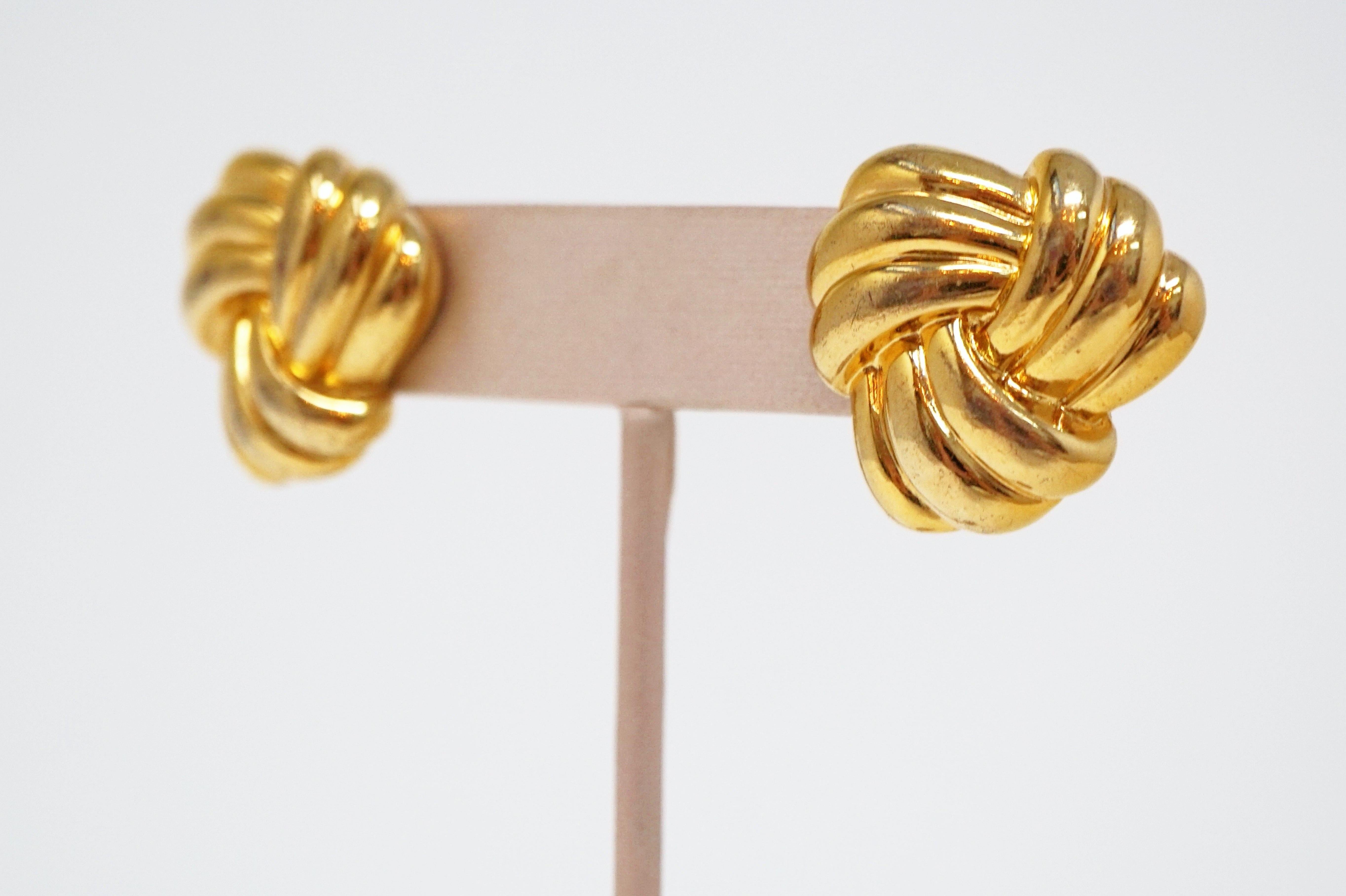 Vintage Napier Gilded Knot Stud Statement Earrings, Signed 3