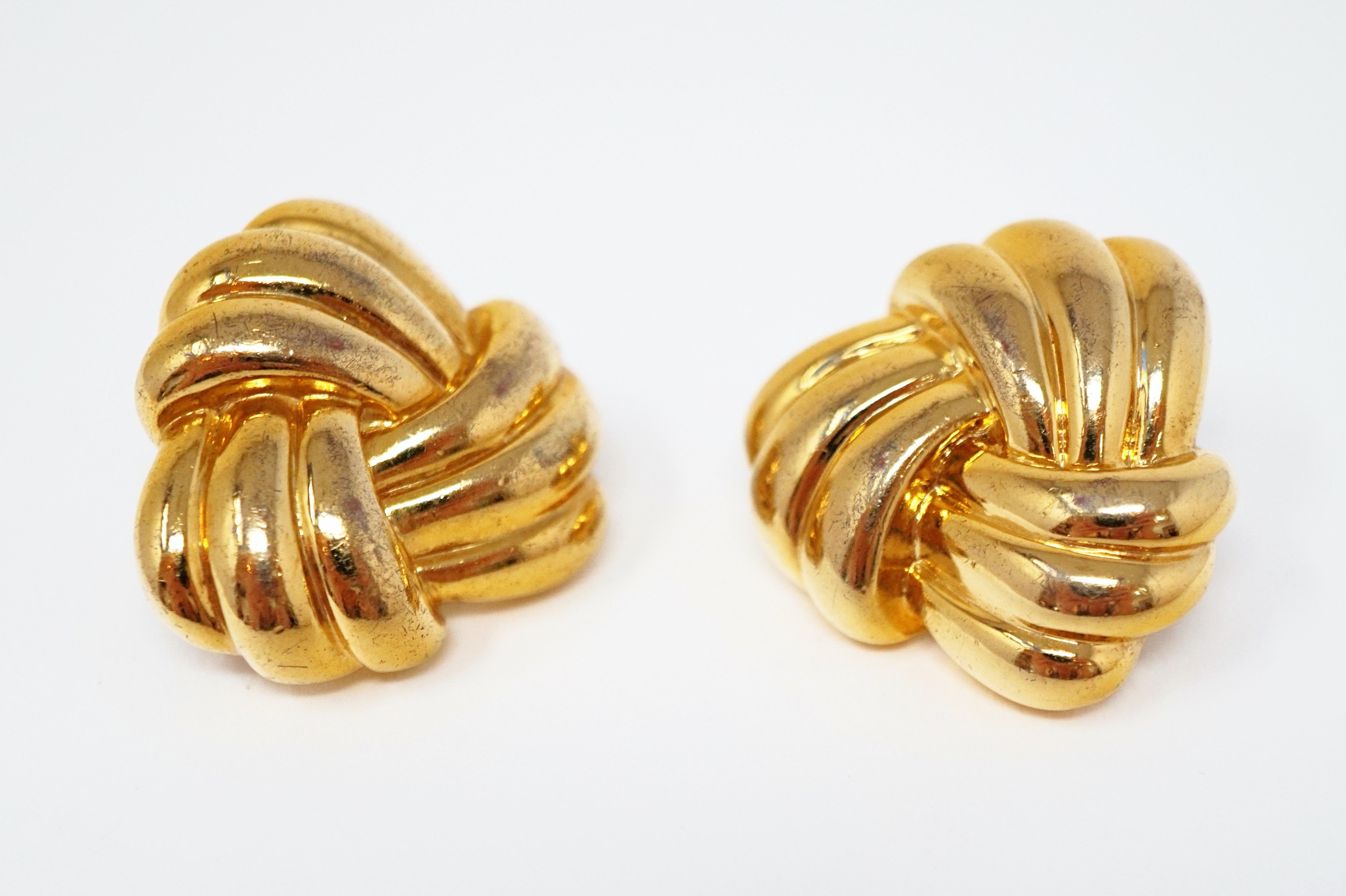 Modern Vintage Napier Gilded Knot Stud Statement Earrings, Signed