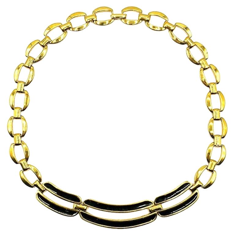 Vintage Napier Gold & Black Enamel Bar Necklace 1980s