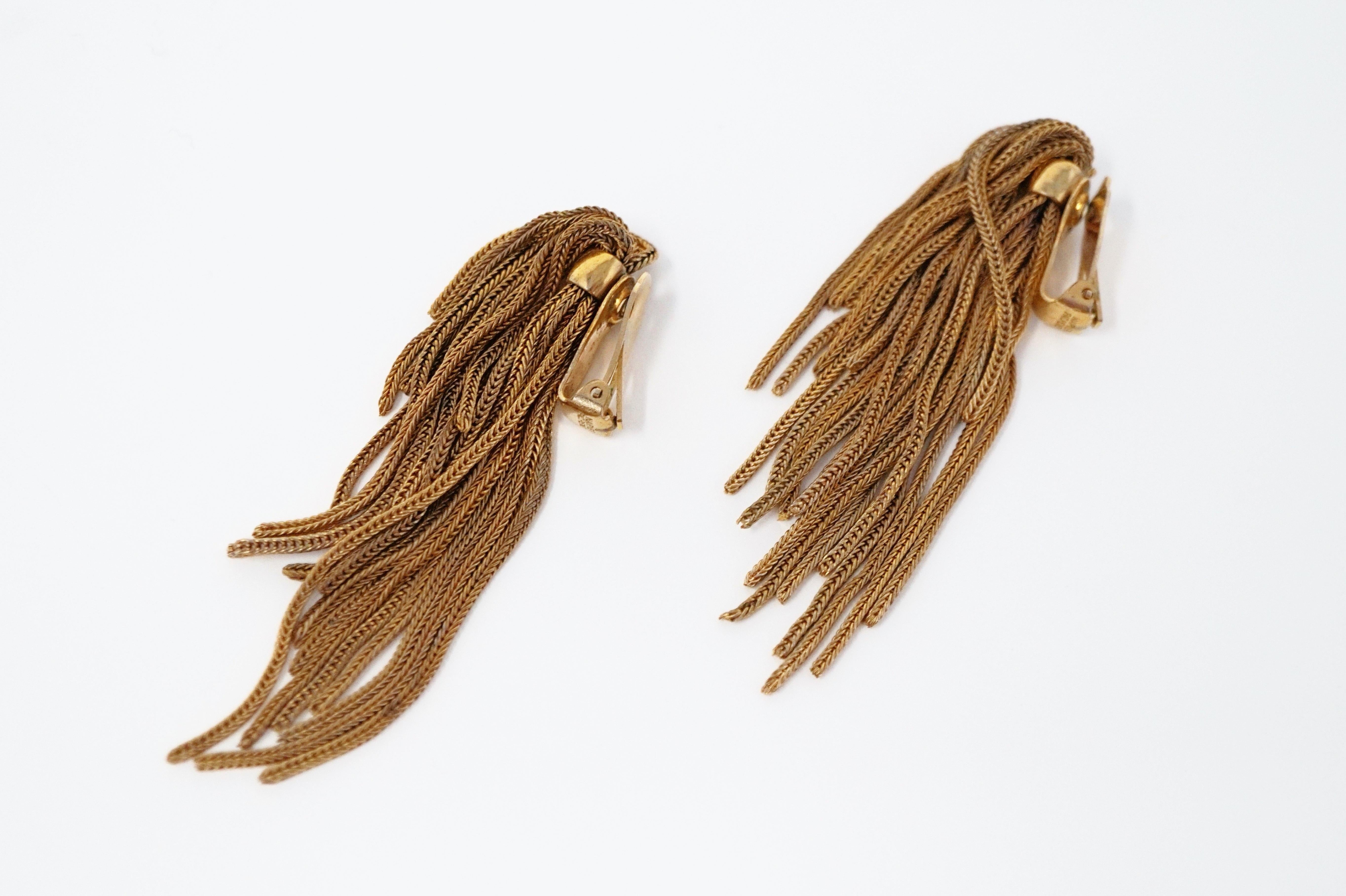 Vintage Napier Gold Fringe Earrings, Signed, circa 1970s 2