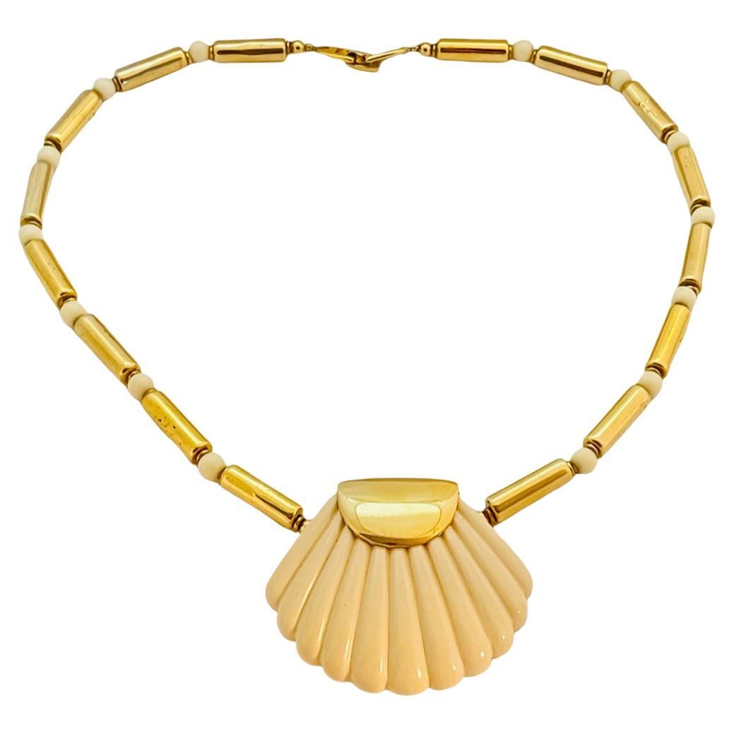Vintage NAPIER gold lucite seashell necklace For Sale