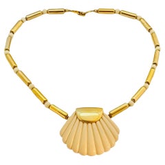 Vintage NAPIER gold lucite seashell necklace