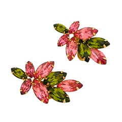 NAPIER Gold-Rosa-Grün-Navette-Strass-Clip-Ohrringe für Designer
