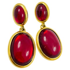 Vintage NAPIER gold red glass designer runway dangle earrings