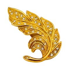 NAPIER Broche vintage en forme de feuille en or et strass
