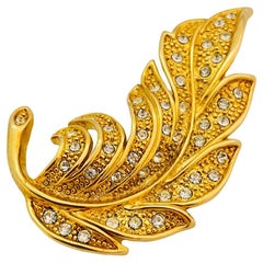 Vintage NAPIER gold rhinestone leaf brooch