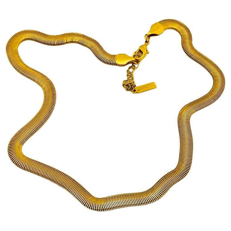 Vintage NAPIER gold snake chain designer runway necklace For Sale at