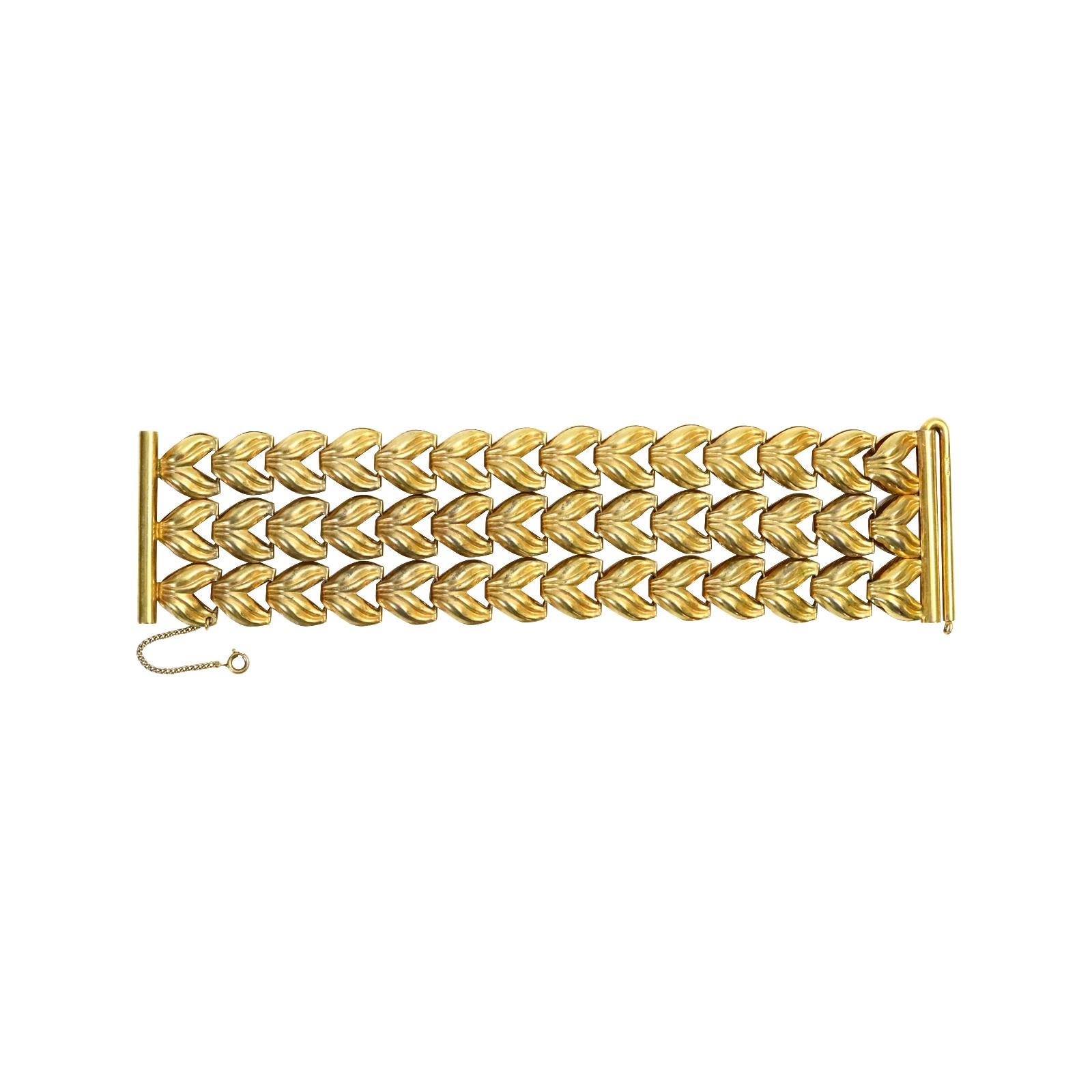 Vintage Napier Gold Tone 3 Row Bracelet Circa 1960s In Good Condition For Sale In New York, NY