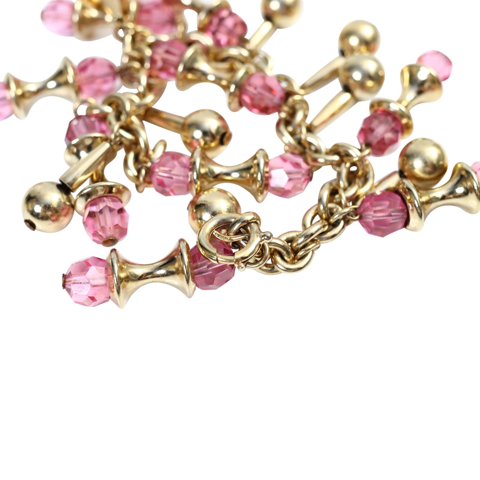Vintage Napier Gold Tone Dangling Pink Bracelet Circa 1960s 5