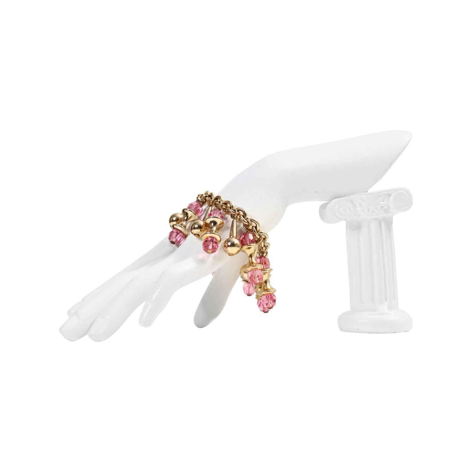 Vintage Napier Gold Tone Dangling Pink Bracelet Circa 1960s 1